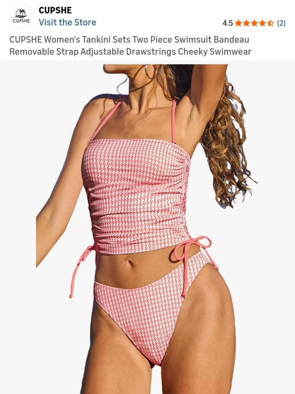 CUPSHE Pink Smocked Tankini Two-Piece Bikini Set